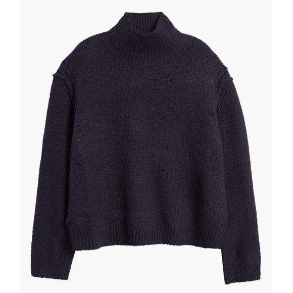 Topshop || Fuzzy Textured Turtleneck Sweater || Navy Blue - Picture 1 of 6